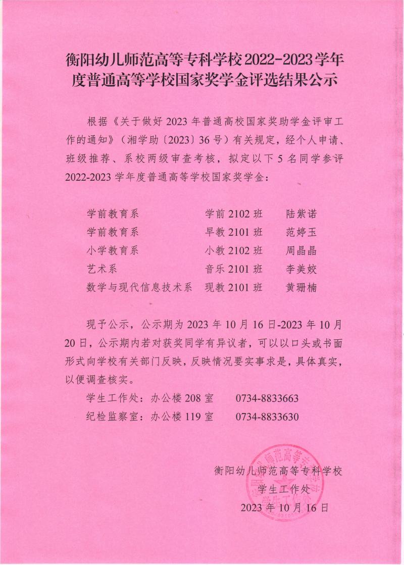 2022-2023學(xué)年度普通高等學(xué)校國家獎(jiǎng)學(xué)金評(píng)選結(jié)果公示——衡陽幼兒師范高等?？茖W(xué)校.jpeg